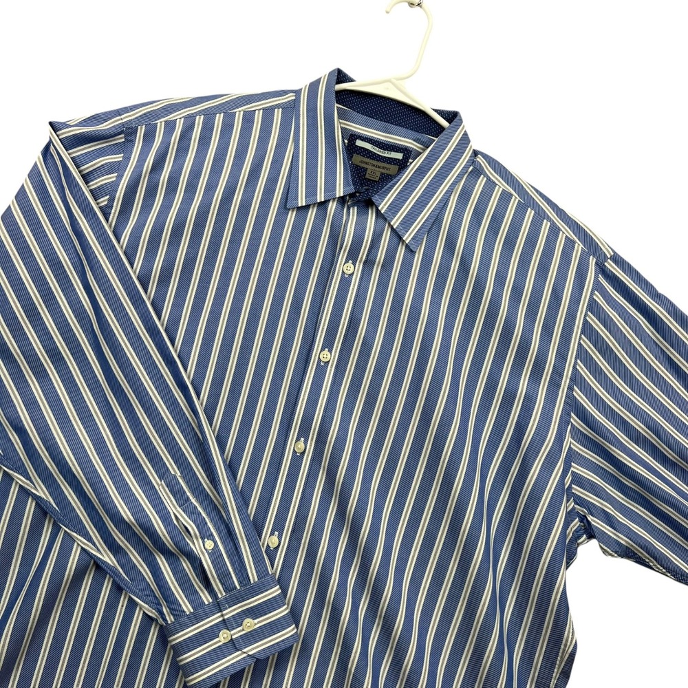 Johnston & Murphy Button Down Shirt Mens XXL Blue White Striped Tailored Fit